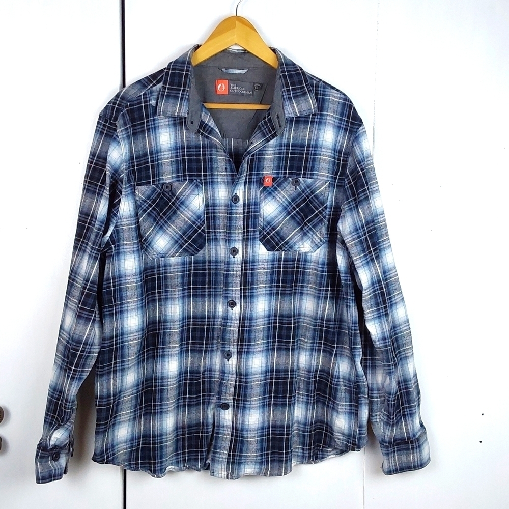 The American Outdoorsman Black,Blue White Pockets Flannel Plaid shirt S.XL